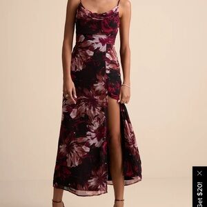 Lulu's Burgundy and Black Floral Maxi Dress